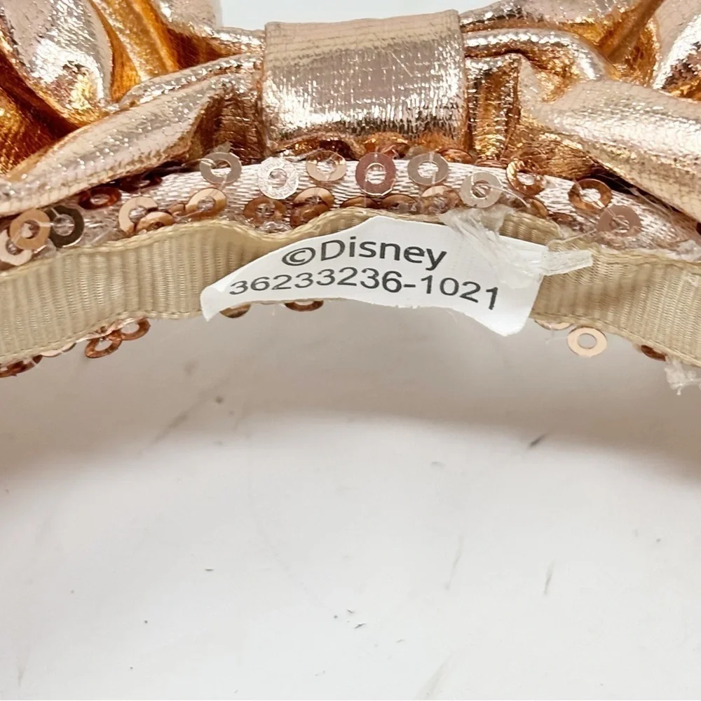DISNEY PARKS Authentic Rose Gold Sequined Metallic Minnie Mouse Ears Headband